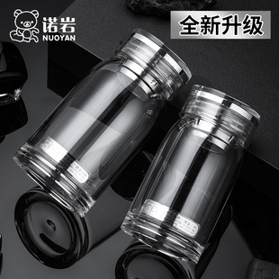 诺岩玻璃杯便携外带隔热单层加厚大容量杯子家用泡茶杯水杯女夏季