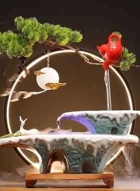 流水摆件循环水假山喷泉悬壶招财鹿生财客厅办公桌面装饰乔迁礼品