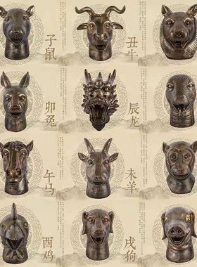 中号圆明园全套十二生肖12兽首仿古铜铜像鼠牛虎兔龙动物头像摆件
