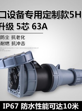 690V专用IP67防水工业插头5芯63A航空插5H黑色大电流不防爆连接器