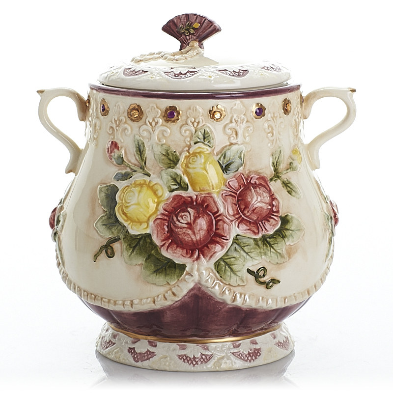 大号糖果罐茶点罐咖啡密封罐茶罐饼干罐茶叶罐浮雕玫瑰家居干果罐