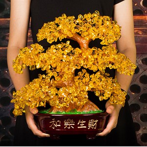天然水晶招财树黄水晶摇钱树 创意家居酒柜装饰品摆件 和乐生财