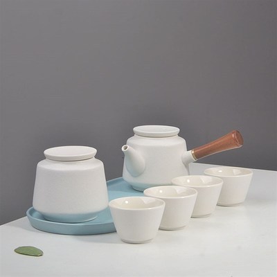一壶两杯茶具套装侧把壶家用泡茶杯茶壶四杯快客陶瓷茶盘迷你酒店