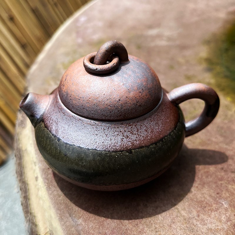 粗陶老岩泥复古小茶壶迷你一人用陶瓷泡茶壶单壶家用茶具梨形陶壶