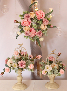小清新仿真花花艺鸟笼盆栽摆件婚礼签到台桌花套装家居桌面装饰