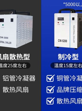 工业冷水机CW3000恒温制冷机CW5200雕刻主轴通用水箱5000激光切割
