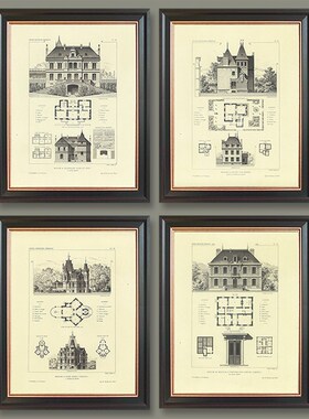 倍丽饰画黑白建筑物四联组合画客厅书房玄关卧室装饰画有框画挂画