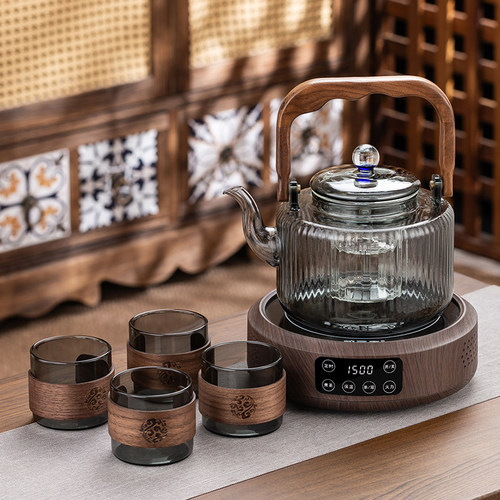 新款全玻璃煮茶壶喷淋式蒸汽围炉煮茶器煮茶炉电陶炉蒸煮一体套装