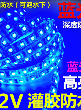 12V蓝光灯带LED蓝色灯条12V灌胶防水深蓝LED灯条超高亮蓝光灯条