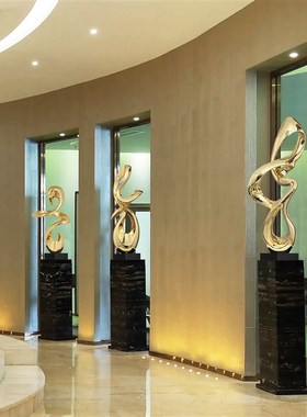 玄关装饰摆件酒店大堂雕塑抽象树脂电镀工艺品雕塑大理石底座套餐