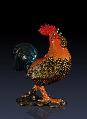 纯黄铜金钱鸡摆件创意彩绘中式铜鸡生肖鸡家居办公室装饰工艺礼品