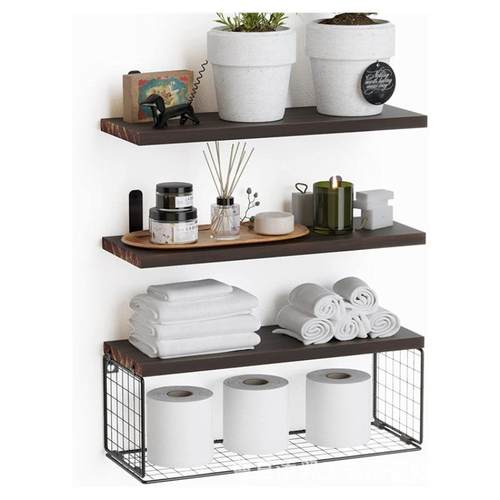 浮动置物架壁挂式悬浮隔板木质浴室收纳架客厅墙上置物架挂壁式