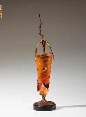 铜金岁月丰收女王创意树叶人物黄铜摆件客厅玄关人物创意彩铜摆件