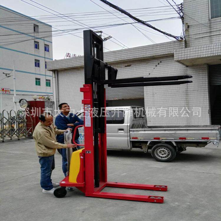 2吨2米电动堆高车升高车半电动堆垛机电动叉车可改装防爆电箱