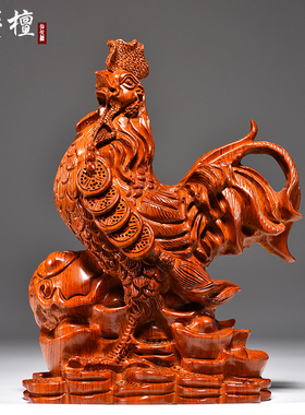 花梨木雕鸡摆件三合十二生肖木鸡家居客厅办公装饰开业乔迁送礼品