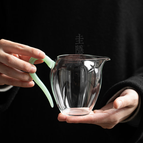 圭隐堂草堂公道杯天青玉耐热玻璃分茶器泡茶杯蛋盅公杯旦盅分茶器