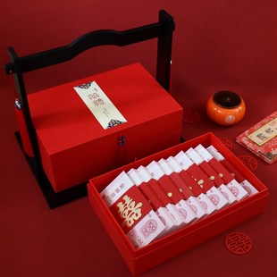 订婚彩礼钱盒子10万装钱礼金盒结婚陪嫁创意聘礼盒提亲加三金中式