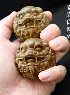 天然绿檀木貔貅保健球手把件工艺摆件文玩转运送礼按摩狮子头手球