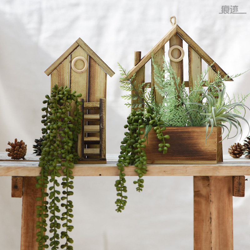 痕迹壁挂木质花篮田园小屋吊篮花盆家居创意装饰花器花藤花架摆件