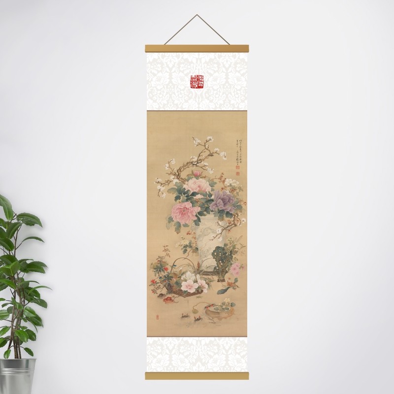工笔花鸟牡丹挂轴花开富贵吉祥画装饰画高清艺术微喷复制立轴挂画