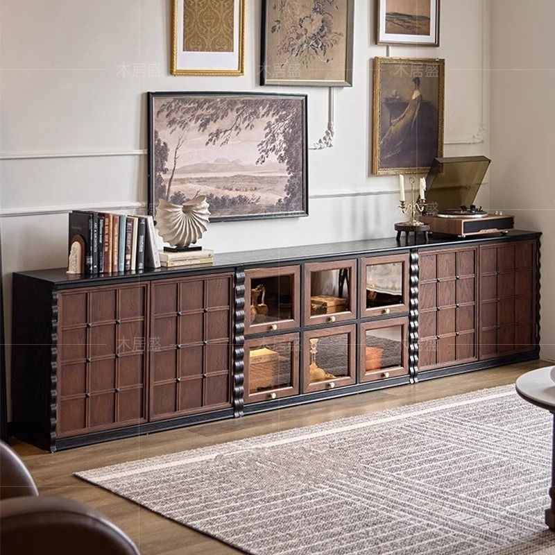 塞茉巧克力柜法式复古风实木电视柜模块组合柜客厅落地展示柜红橡,住宅家具,电视柜,淘宝优惠券,粉丝福利购,淘宝优惠卷