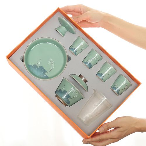 青瓷高端功夫茶具套装礼盒装家用泡茶壶茶杯盖碗办公室会客厅高端