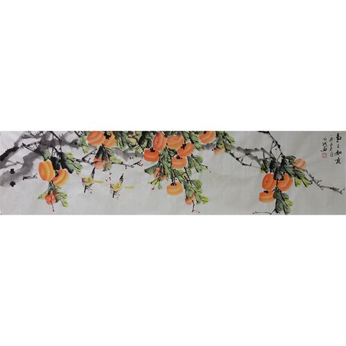 纯手绘国画四尺对开柿子客厅装饰画餐厅挂画