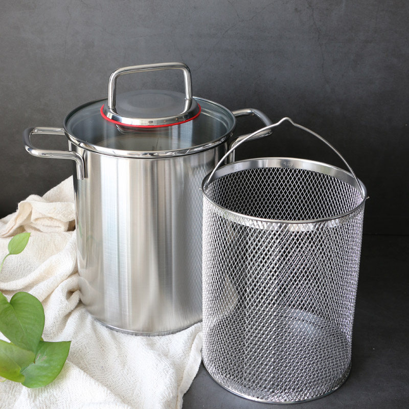 德国18/10不锈钢芦笋锅配炸蓝大容量省油小炸锅煮意面汤锅深炖锅