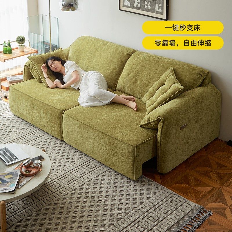 复古绿色沙发小户型雪尼尔布艺大象耳朵电动伸缩两用沙发床零靠墙,住宅家具,布艺沙发,淘宝优惠券,粉丝福利购,淘宝优惠卷