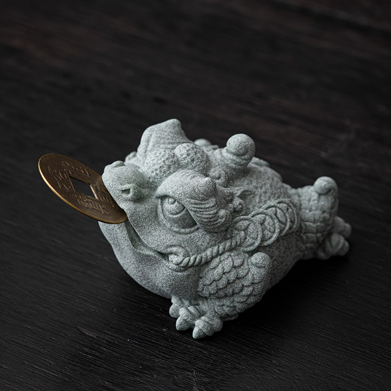 蕴华堂 青砂石金蟾茶宠小摆件鱼缸造景创意瑞兽香插桌面装饰品