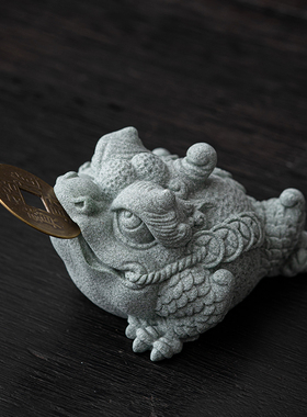 蕴华堂 青砂石金蟾茶宠小摆件鱼缸造景创意瑞兽香插桌面装饰品