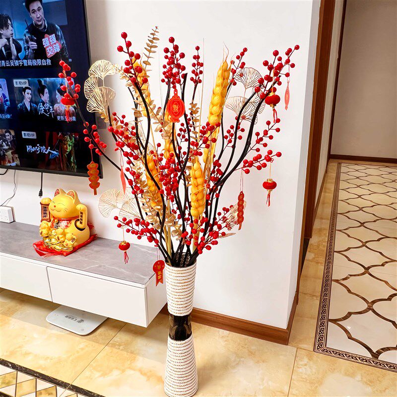 假花仿真花摆设客厅红浆果落地式花束欧式高摆件家居摆放大气适合