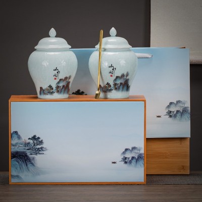 新品茶叶包装盒空盒通用陶瓷茶叶罐礼盒包装红茶绿茶半斤装密封罐