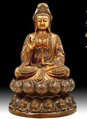 树脂仿木雕观音菩萨摆件家用佛像坐莲观世音客厅柜办公室开业礼品