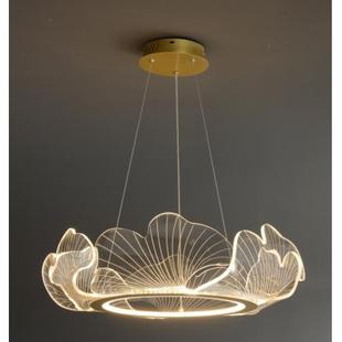 新款 简约设计师客餐厅卧室茶室透明亚克力吊灯铁艺圆环花瓣灯具