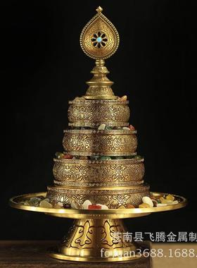 纯铜曼扎盘 供曼茶罗手工雕刻堂摆件供七宝石