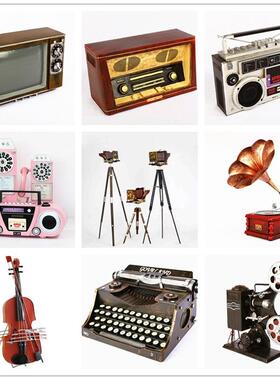 复古老式电视机放映机摄影机打字机缝纫机收音录音机模型道具摆件