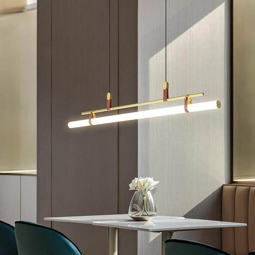 北欧简约餐厅灯客厅咖啡厅吊灯办公桌吧台亚克力led长条一字吊灯