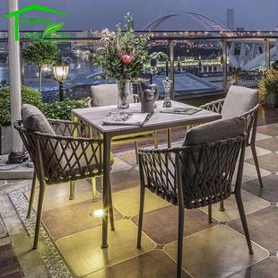 北欧户外桌椅商业街藤椅样板房别墅室外露天组合庭院绳编阳台桌椅