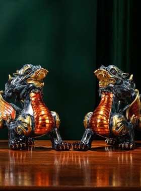 招财大貔貅黄铜工艺品一对办公室手工高档乔迁新店开业礼品