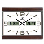 挂墙家用时尚 霸王牌石英钟实木挂钟带日历温度湿度 客厅办公室钟