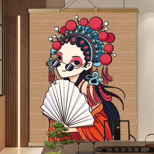 竹帘卷帘挂画客厅玄关装饰帘民宿隔断挂帘免打孔国风茶室背景帘子