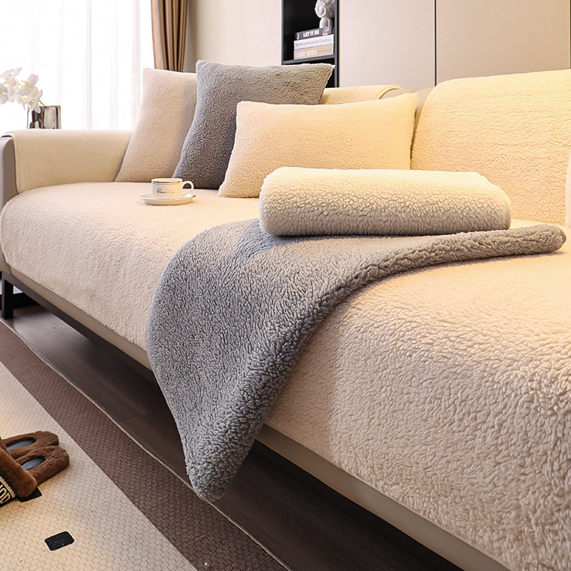 冬季羊羔绒沙发垫加厚毛绒坐垫子2023新款冬天防滑沙发套罩盖布巾