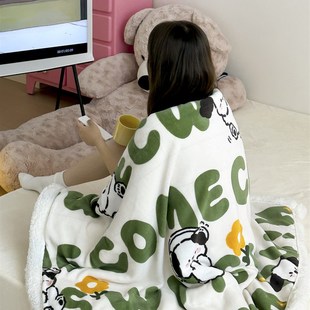 秋冬bi眼入 羊羔绒双层毛毯办公室午休毯保暖小毯子披肩卡通可爱