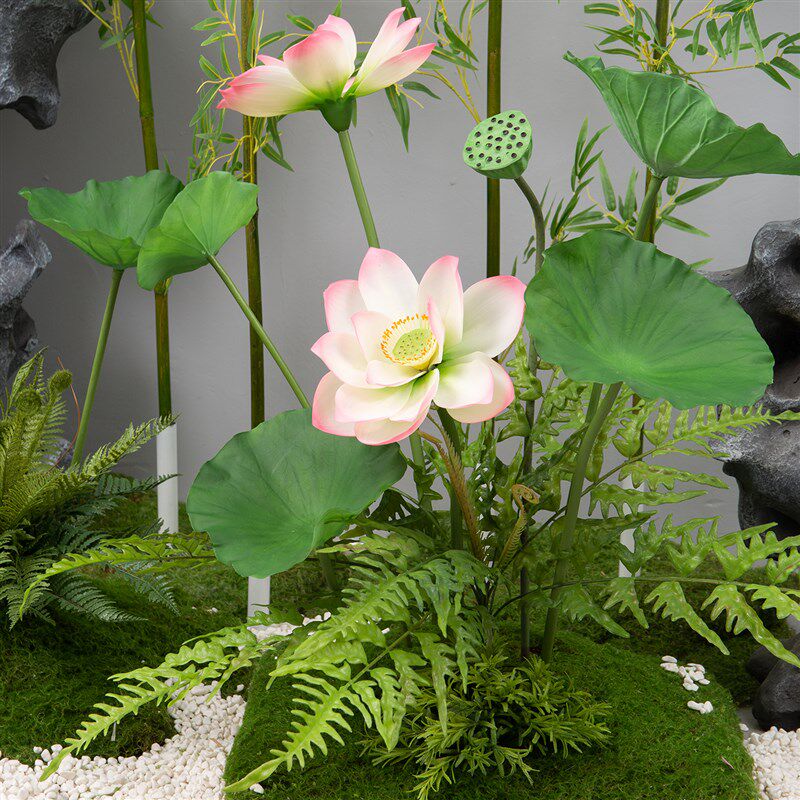 仿真荷叶荷花造景水池花池装饰假绿植玄关大堂国风打卡花艺摆件