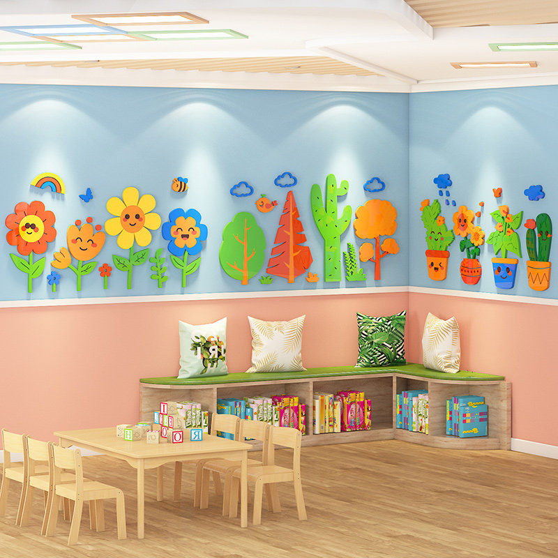 幼儿园过道自然角场景布置教室装饰走廊墙面环创踢脚腰线主题墙贴