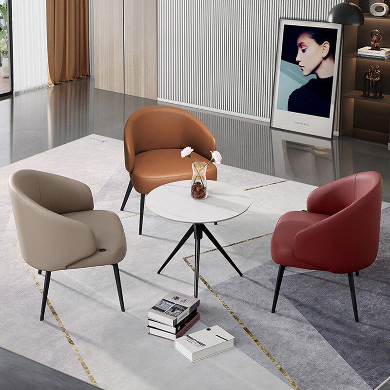 接待会客洽谈桌椅组合商务阳台休息区休闲沙发椅岩板圆茶几小圆桌