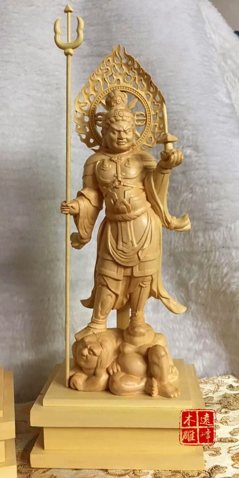 黄杨木雕实木雕刻唐密东密四大天王护法摆件如法手工雕刻