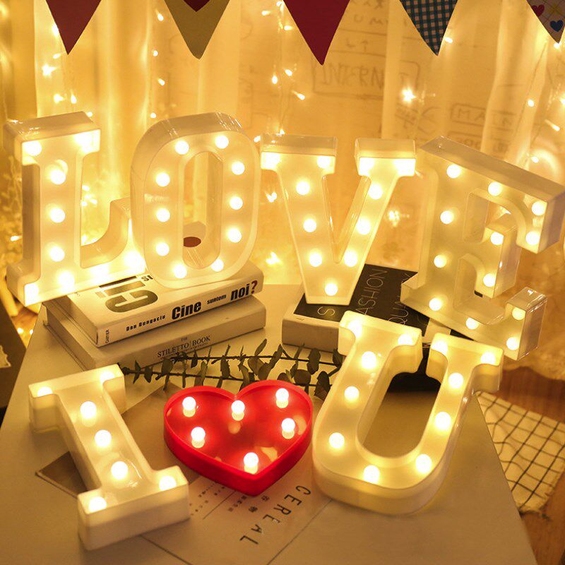 遥控求婚英文字母造型灯爱心后备箱装饰表白道具KTV布置LED数字灯
