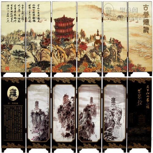 木质仿古小屏风装饰摆件特色商务出国交流礼品 武汉风光黄鹤楼